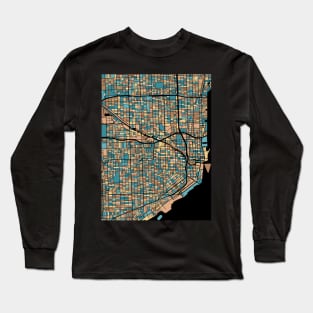 Miami Map Pattern in Mid Century Pastel Long Sleeve T-Shirt